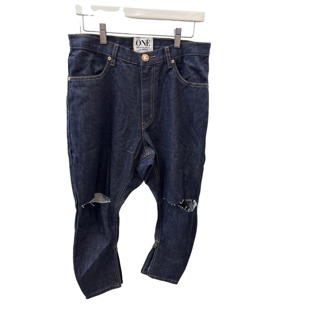 One Teaspoon 26 Kingpins Drop Crotch Split Straight Leg Dark Wash Boyfriend Jean